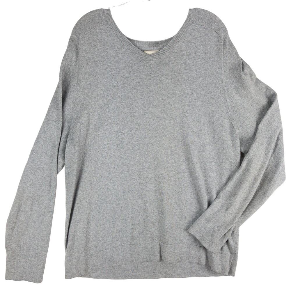 L.L. Bean Cashmere Blend Sweater Men's XL Regular Gray V-neck Ribbed Neck